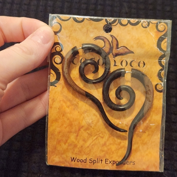 Wood Split Expanders Earrings Hand Carved Sterling Silver NEW - Picture 1 of 2